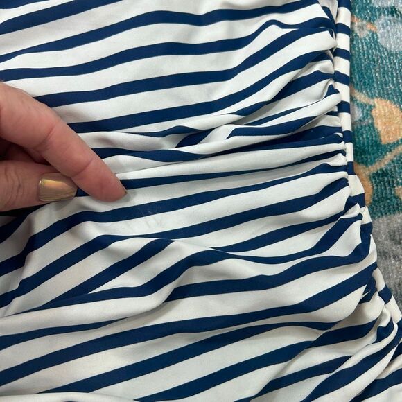 J. Crew One Piece Swimsuit Womens Sz 8 Blue White Striped One Shoulder Ruched - Picture 12 of 16